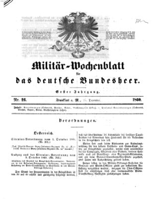 Militär-Wochenblatt für das deutsche Bundesheer Samstag 29. Dezember 1860