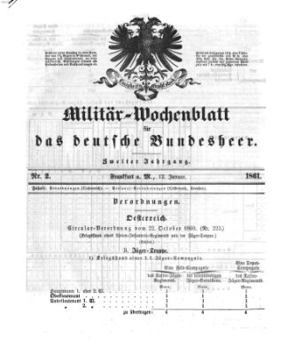 Militär-Wochenblatt für das deutsche Bundesheer Samstag 12. Januar 1861