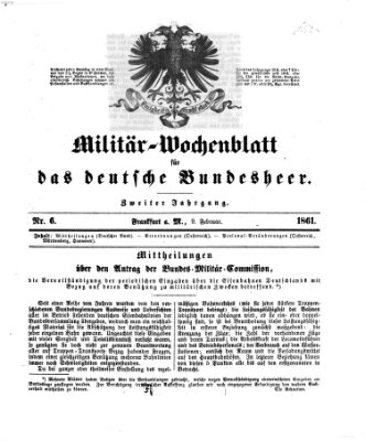 Militär-Wochenblatt für das deutsche Bundesheer Samstag 9. Februar 1861