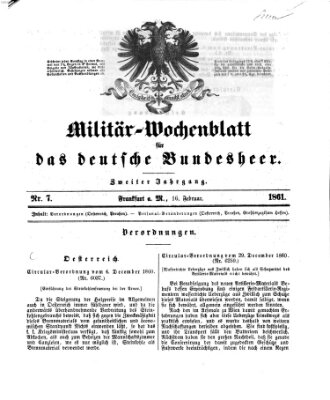 Militär-Wochenblatt für das deutsche Bundesheer Samstag 16. Februar 1861