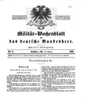 Militär-Wochenblatt für das deutsche Bundesheer Samstag 23. Februar 1861