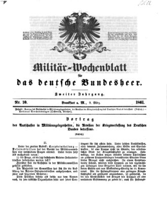 Militär-Wochenblatt für das deutsche Bundesheer Samstag 9. März 1861