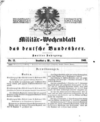 Militär-Wochenblatt für das deutsche Bundesheer Samstag 16. März 1861