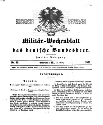 Militär-Wochenblatt für das deutsche Bundesheer Samstag 23. März 1861