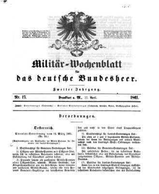 Militär-Wochenblatt für das deutsche Bundesheer Samstag 27. April 1861