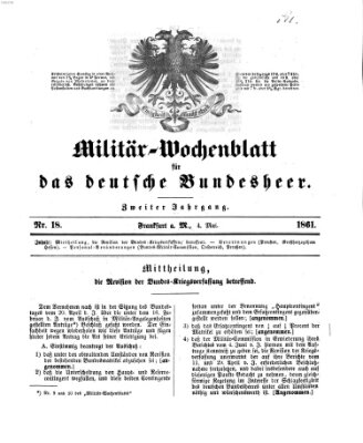 Militär-Wochenblatt für das deutsche Bundesheer Samstag 4. Mai 1861