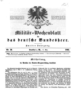 Militär-Wochenblatt für das deutsche Bundesheer Samstag 11. Mai 1861