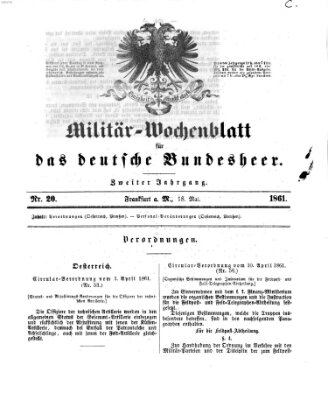 Militär-Wochenblatt für das deutsche Bundesheer Samstag 18. Mai 1861