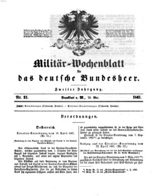 Militär-Wochenblatt für das deutsche Bundesheer Samstag 25. Mai 1861