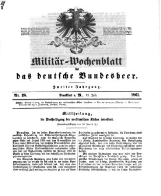 Militär-Wochenblatt für das deutsche Bundesheer Samstag 13. Juli 1861