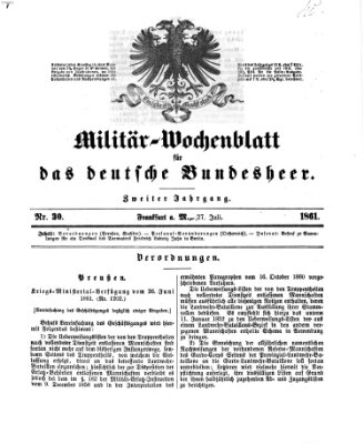 Militär-Wochenblatt für das deutsche Bundesheer Samstag 27. Juli 1861