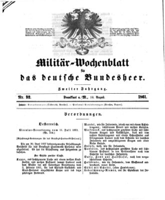 Militär-Wochenblatt für das deutsche Bundesheer Samstag 10. August 1861