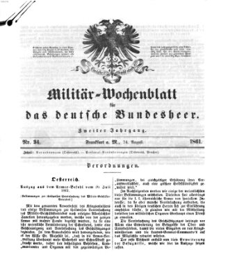 Militär-Wochenblatt für das deutsche Bundesheer Samstag 24. August 1861