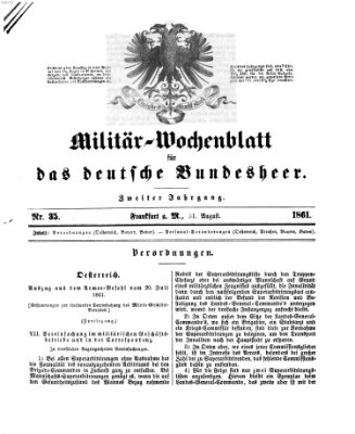 Militär-Wochenblatt für das deutsche Bundesheer Samstag 31. August 1861