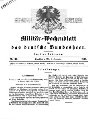 Militär-Wochenblatt für das deutsche Bundesheer Samstag 7. September 1861