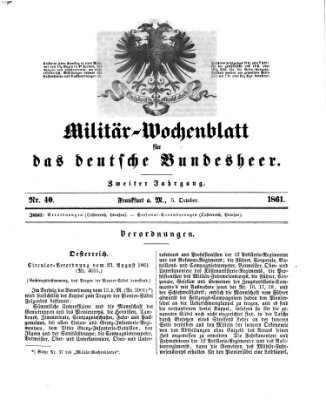 Militär-Wochenblatt für das deutsche Bundesheer Samstag 5. Oktober 1861