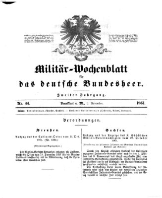 Militär-Wochenblatt für das deutsche Bundesheer Samstag 2. November 1861