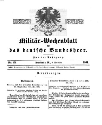 Militär-Wochenblatt für das deutsche Bundesheer Samstag 9. November 1861