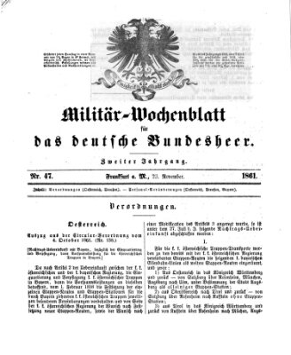 Militär-Wochenblatt für das deutsche Bundesheer Samstag 23. November 1861