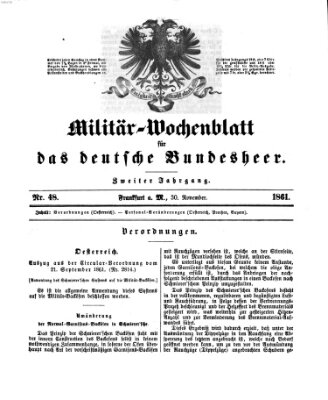 Militär-Wochenblatt für das deutsche Bundesheer Samstag 30. November 1861