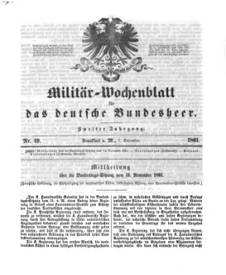 Militär-Wochenblatt für das deutsche Bundesheer Samstag 7. Dezember 1861