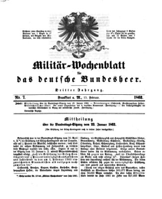 Militär-Wochenblatt für das deutsche Bundesheer Samstag 15. Februar 1862