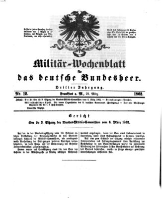 Militär-Wochenblatt für das deutsche Bundesheer Samstag 22. März 1862