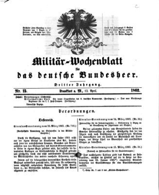 Militär-Wochenblatt für das deutsche Bundesheer Samstag 12. April 1862