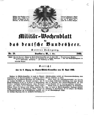 Militär-Wochenblatt für das deutsche Bundesheer Samstag 3. Mai 1862