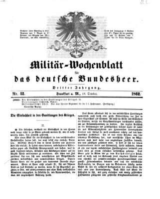 Militär-Wochenblatt für das deutsche Bundesheer Samstag 18. Oktober 1862