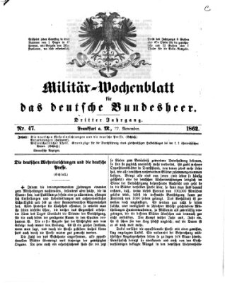 Militär-Wochenblatt für das deutsche Bundesheer Samstag 22. November 1862