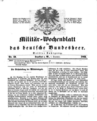 Militär-Wochenblatt für das deutsche Bundesheer Samstag 6. Dezember 1862