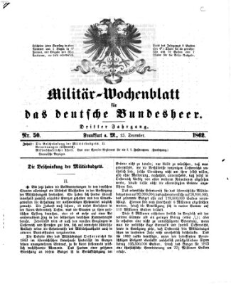 Militär-Wochenblatt für das deutsche Bundesheer Samstag 13. Dezember 1862