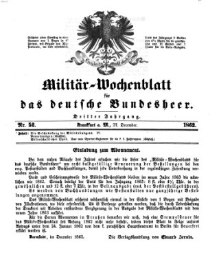 Militär-Wochenblatt für das deutsche Bundesheer Samstag 27. Dezember 1862