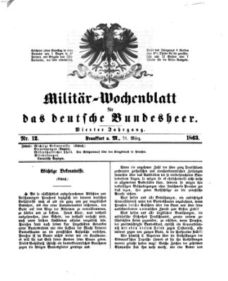 Militär-Wochenblatt für das deutsche Bundesheer Samstag 21. März 1863