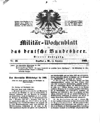 Militär-Wochenblatt für das deutsche Bundesheer Samstag 14. November 1863