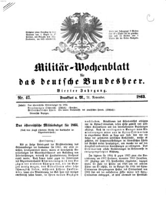 Militär-Wochenblatt für das deutsche Bundesheer Samstag 21. November 1863