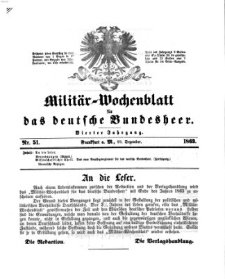 Militär-Wochenblatt für das deutsche Bundesheer Samstag 19. Dezember 1863