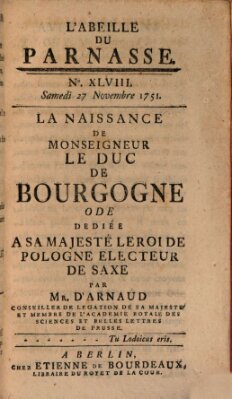 L' Abeille du Parnasse Samstag 27. November 1751