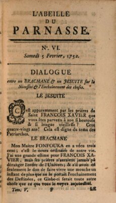 L' Abeille du Parnasse Samstag 5. Februar 1752