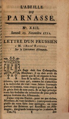 L' Abeille du Parnasse Samstag 25. November 1752