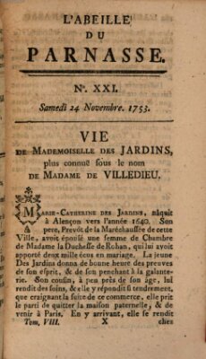 L' Abeille du Parnasse Samstag 24. November 1753