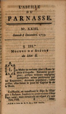 L' Abeille du Parnasse Samstag 8. Dezember 1753