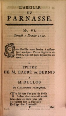 L' Abeille du Parnasse Samstag 7. Februar 1750