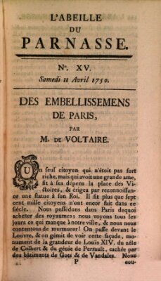 L' Abeille du Parnasse Samstag 11. April 1750