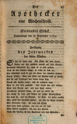 Der Apothecker Donnerstag 16. September 1762