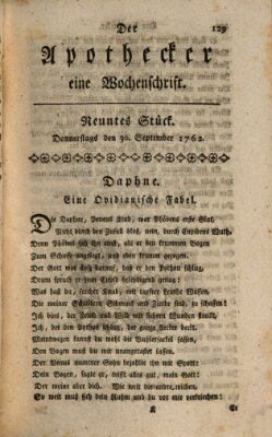 Der Apothecker Donnerstag 30. September 1762