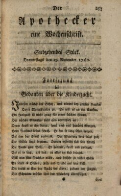 Der Apothecker Donnerstag 25. November 1762