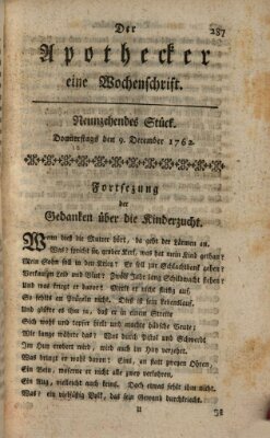 Der Apothecker Donnerstag 9. Dezember 1762