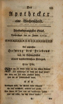 Der Apothecker Donnerstag 20. Januar 1763